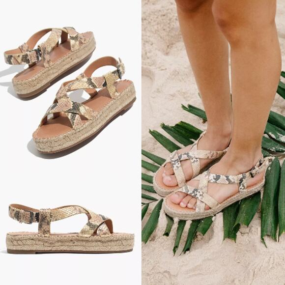 Madewell | Malia Espadrille Sandal in Snake Embossed Leather - Picture 1 of 10